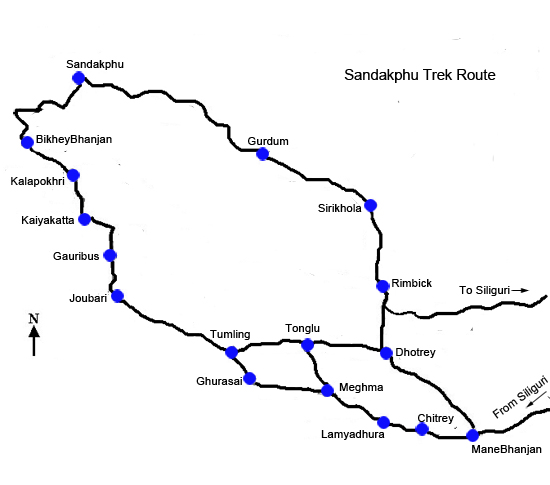 Map of our Trek to Sandakphu