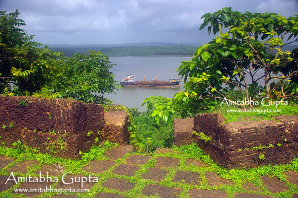 Ship in Jaigad Creek as seen from the fort